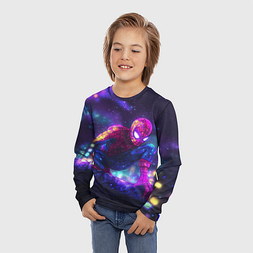 Детский лонгслив Человек-паук неоновый свет / 3D-принт – фото 3