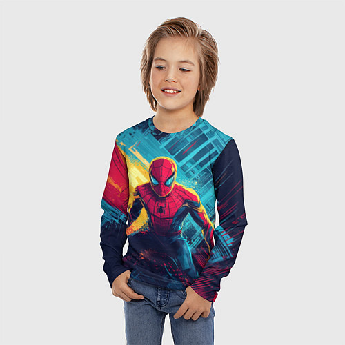 Детский лонгслив Человек паук и краски / 3D-принт – фото 3