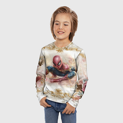 Детский лонгслив Человек - паук розы и узоры / 3D-принт – фото 3