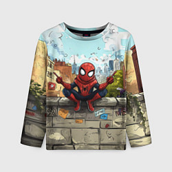 Лонгслив детский Маленький человек-паук в городе, цвет: 3D-принт