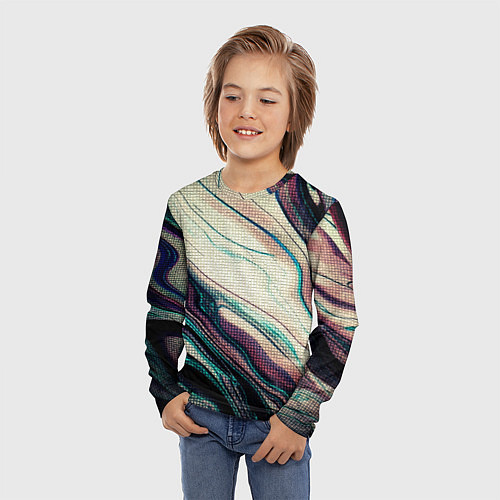 Детский лонгслив Абстракция тёмные краски с текстурой / 3D-принт – фото 3