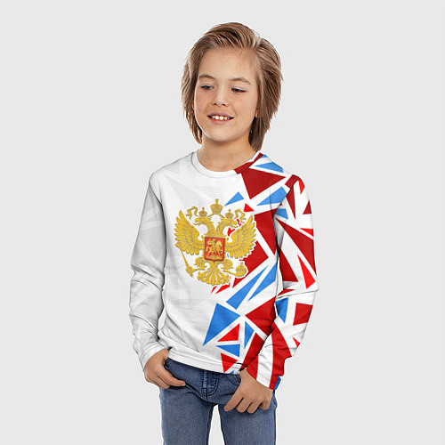 Детский лонгслив Герб России - фрагментация цветов / 3D-принт – фото 3