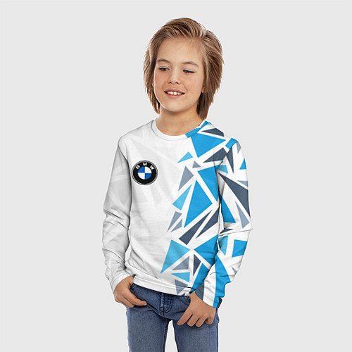 Детский лонгслив Бмв - фрагментация синяя / 3D-принт – фото 3