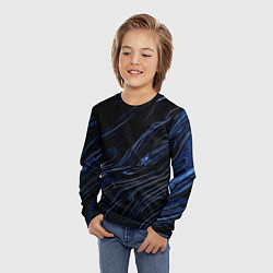 Лонгслив детский Чёрно-синий абстракция линии, цвет: 3D-принт — фото 2