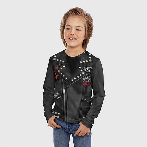 Детский лонгслив Рокерская косуха с нашивками Алиса / 3D-принт – фото 3