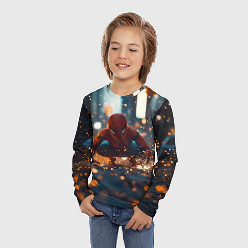 Детский лонгслив Человек паук и золотая пыльца / 3D-принт – фото 3