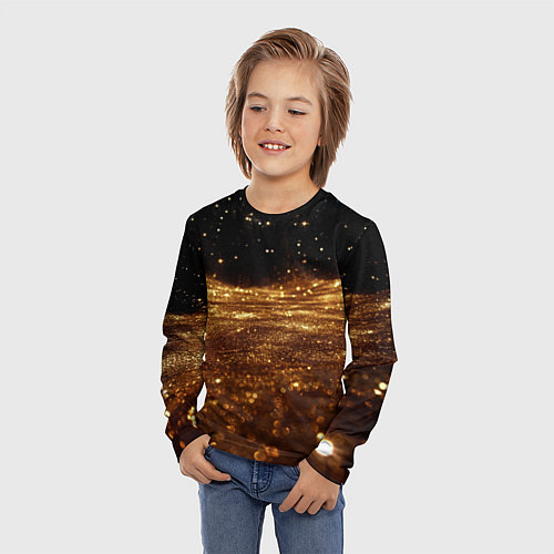 Детский лонгслив Золотистые крупицы на черном / 3D-принт – фото 3