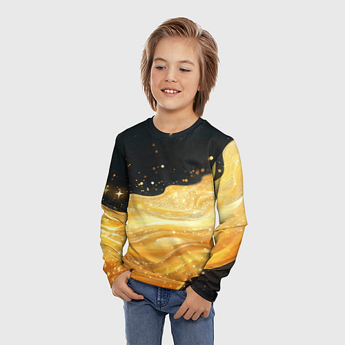 Детский лонгслив Золотистая материя на черном фоне / 3D-принт – фото 3