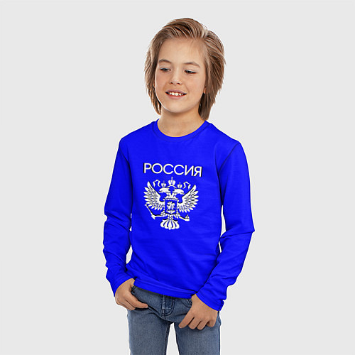 Детский лонгслив Россия и герб ультрамарин синий / 3D-принт – фото 3