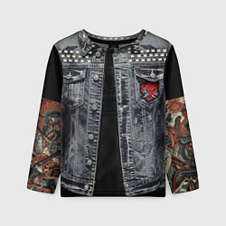 Лонгслив детский Джинсовка с татуировками самурай киберпанк, цвет: 3D-принт