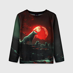 Лонгслив детский Белый волк на фоне красной луны, цвет: 3D-принт