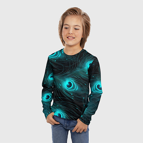 Детский лонгслив Светящиеся перья павлина паттерн / 3D-принт – фото 3