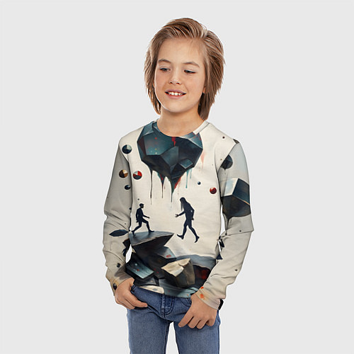 Детский лонгслив Сюрреалистичные люди и камни / 3D-принт – фото 3