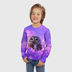 Лонгслив детский Сова в фиолетовых цветах, цвет: 3D-принт — фото 2