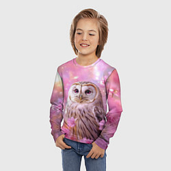Лонгслив детский Большая сова в розовых цветах, цвет: 3D-принт — фото 2