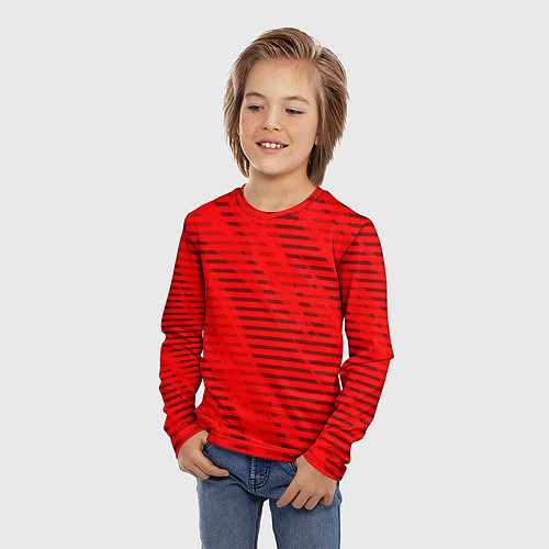 Детский лонгслив Красный полосатый / 3D-принт – фото 3
