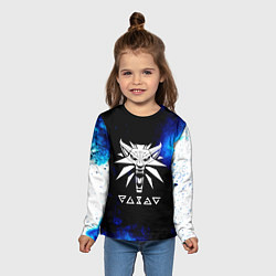 Лонгслив детский Ведьмак лого синие краски, цвет: 3D-принт — фото 2