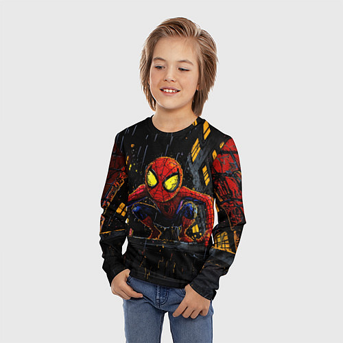 Детский лонгслив Маленький человек-паук с желтыми глазами / 3D-принт – фото 3