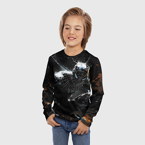 Детский лонгслив Человек-паук в черном костюме / 3D-принт – фото 3