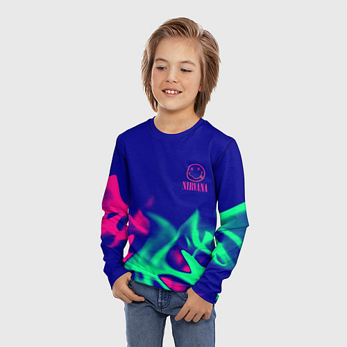 Детский лонгслив Nirvana fire neon / 3D-принт – фото 3