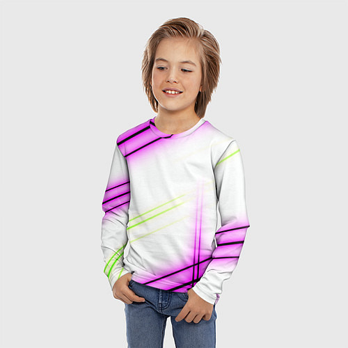 Детский лонгслив Green white pink line / 3D-принт – фото 3