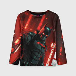 Лонгслив детский Черный Бэтмен на фоне красного города, цвет: 3D-принт