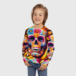 Лонгслив детский Цветочный череп среди бананов - нейроарт, цвет: 3D-принт — фото 2