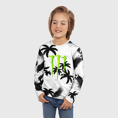 Детский лонгслив Monster energy пальмы / 3D-принт – фото 3