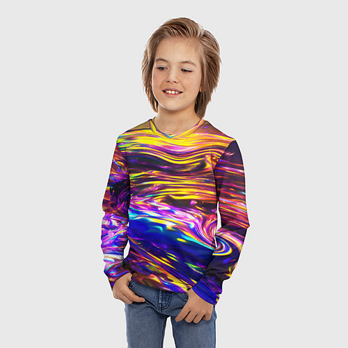 Детский лонгслив Неоновые полосы текстура / 3D-принт – фото 3