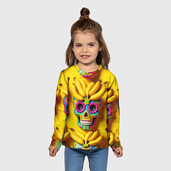 Лонгслив детский Мексиканские черепа и бананы - паттерн, цвет: 3D-принт — фото 2