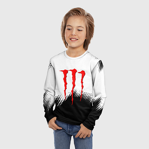 Детский лонгслив Monster energy чёрно белые краски / 3D-принт – фото 3