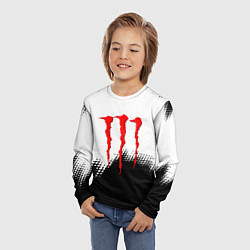 Лонгслив детский Monster energy чёрно белые краски, цвет: 3D-принт — фото 2