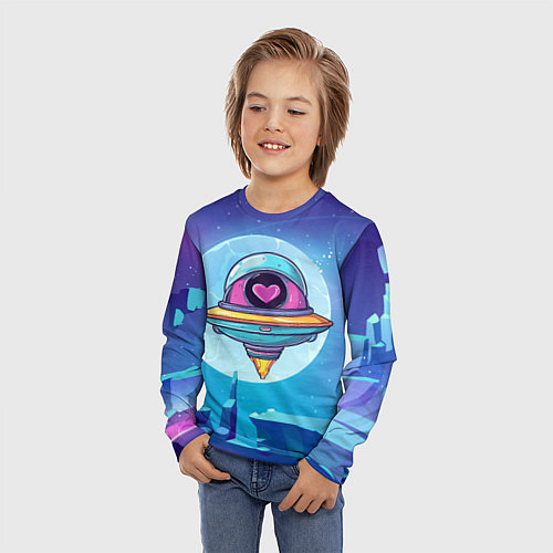 Детский лонгслив Нло с сердечком внутри / 3D-принт – фото 3