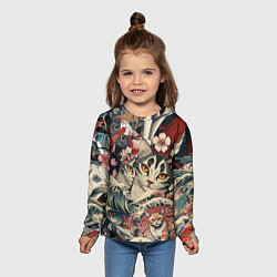 Лонгслив детский Котики и рыбки в сакуре, цвет: 3D-принт — фото 2