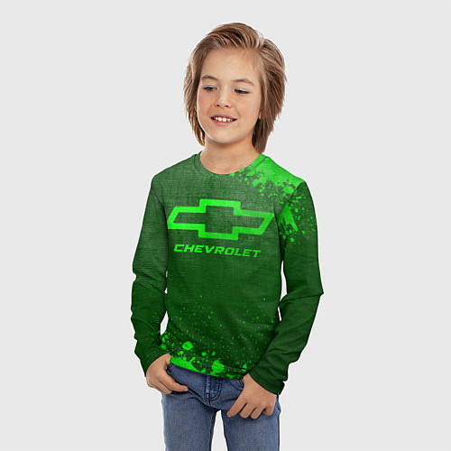 Детский лонгслив Chevrolet - green gradient / 3D-принт – фото 3