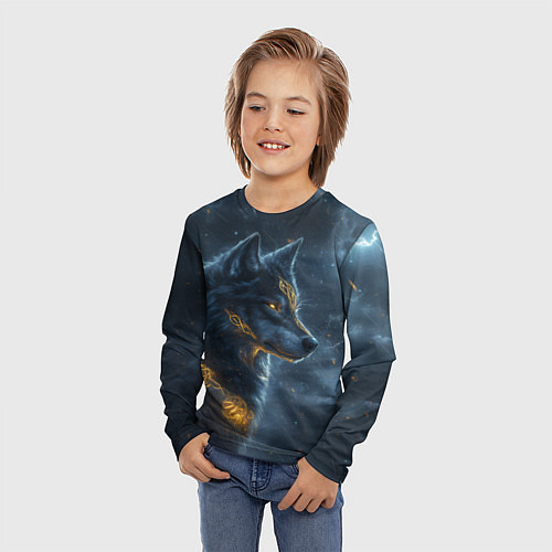 Детский лонгслив Волк фэнтези стиль / 3D-принт – фото 3