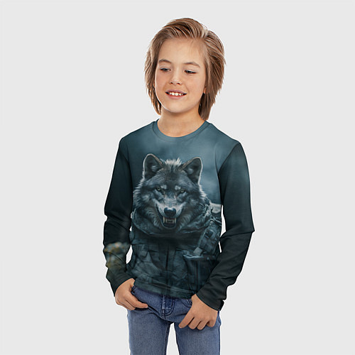 Детский лонгслив Солдат волк / 3D-принт – фото 3