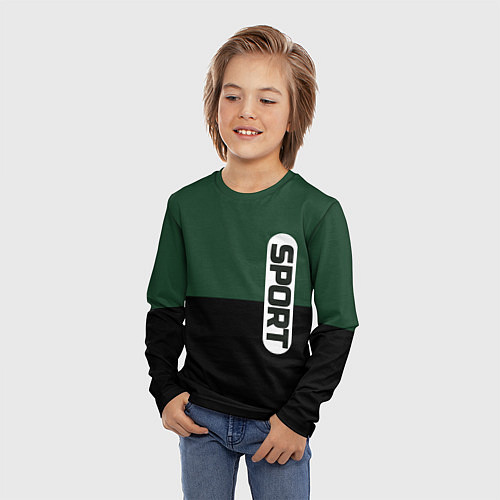 Детский лонгслив Sport чёрно-зелёный с белым / 3D-принт – фото 3