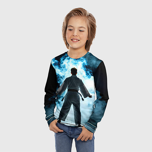 Детский лонгслив Айкидоист в дыму / 3D-принт – фото 3