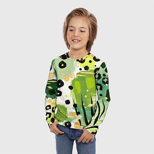 Детский лонгслив Зеленый анималистичный паттерн / 3D-принт – фото 3