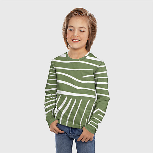 Детский лонгслив Полоски зеленой зебры / 3D-принт – фото 3