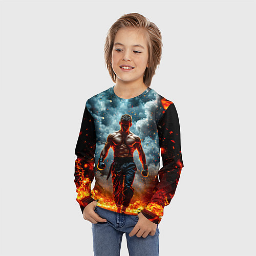 Детский лонгслив Крав-мага боец в огне / 3D-принт – фото 3