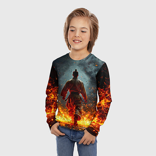 Детский лонгслив Кунг-фу боец в огне / 3D-принт – фото 3