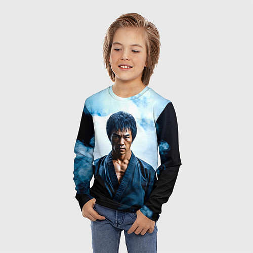 Детский лонгслив Брюс Ли в дыму / 3D-принт – фото 3