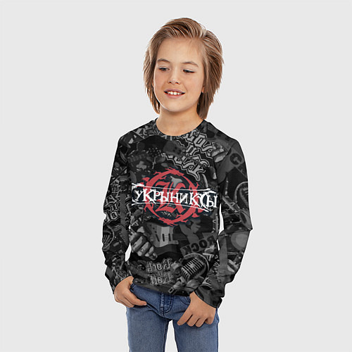 Детский лонгслив Кукрыниксы логотип на фоне гитар / 3D-принт – фото 3