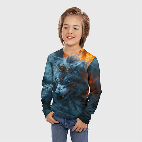 Детский лонгслив Волк в короне в огне / 3D-принт – фото 3