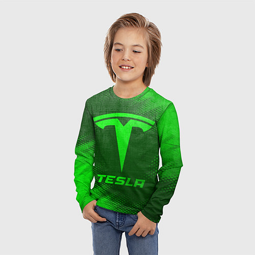 Детский лонгслив Tesla - green gradient / 3D-принт – фото 3