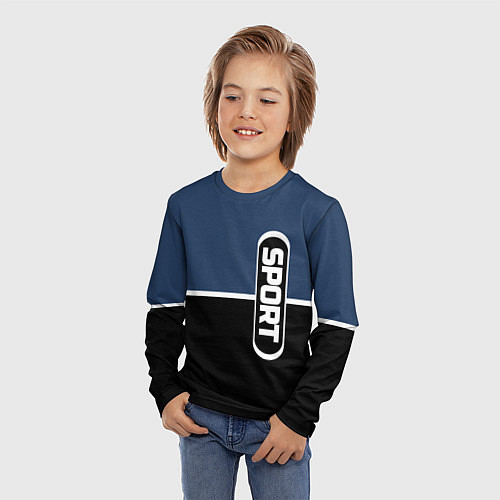 Детский лонгслив Sport сине-чёрный с полосой / 3D-принт – фото 3