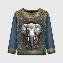 Лонгслив детский Слон лотос и золотая мандала, цвет: 3D-принт