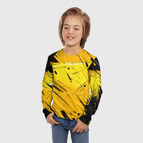 Детский лонгслив Желтая краска на черном фоне / 3D-принт – фото 3